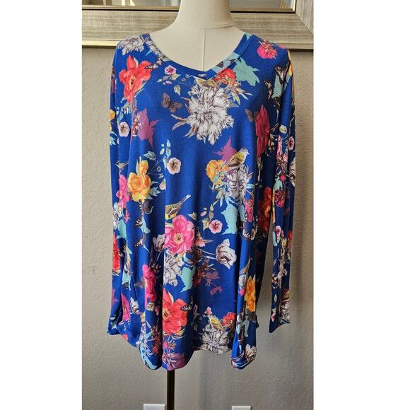Soft Surroundings Floral Cerulean Paradise‎ Boho Pullover Top Women Size L Blue - Picture 2 of 6